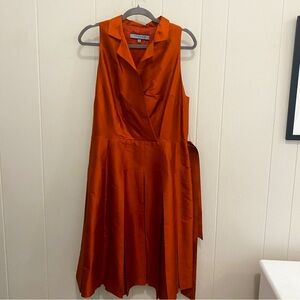 Anne Klein Orange Dress Sleeveless Belted 100% Silk Size 14